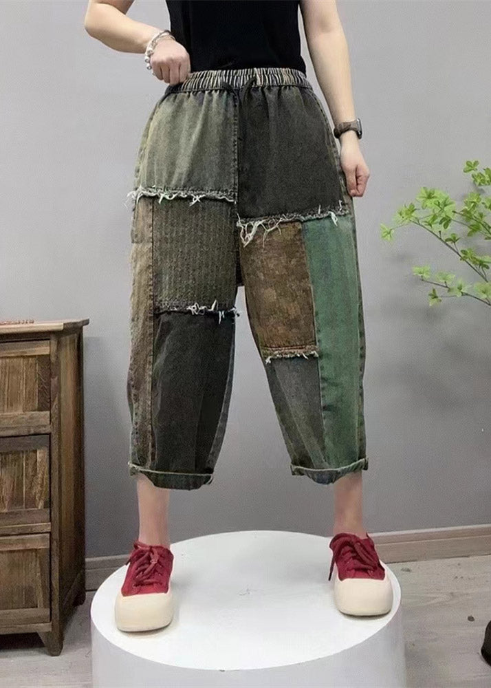 Retro Black Elastic Waist Patchwork Cozy Denim Straight Pants Summer LY4641 - fabuloryshop