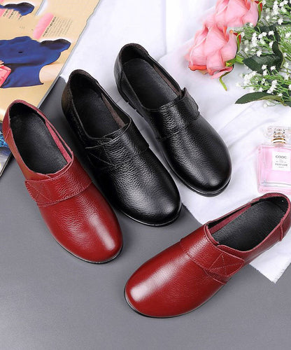 Retro Black Flats Cowhide Leather Buckle Strap Flat Shoes LY0227 - fabuloryshop