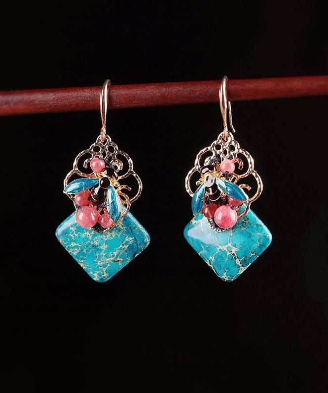 Retro Blue Copper Cloisonne Jade Bee Drop Earrings LY2281 - fabuloryshop