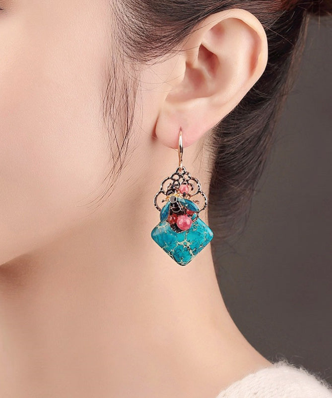 Retro Blue Copper Cloisonne Jade Bee Drop Earrings LY2281