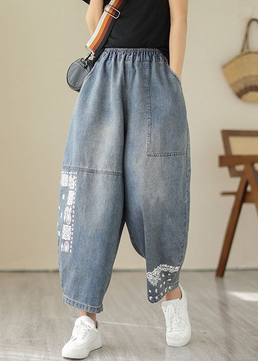 Retro Blue Embroideried Pockets Patchwork Denim Pants Summer LY4930 - fabuloryshop