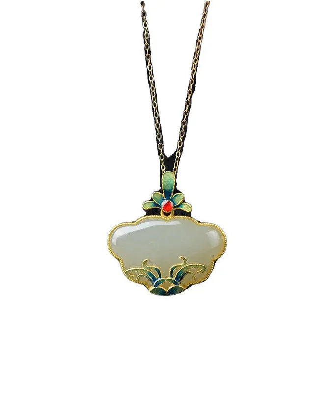 Retro Blue Sterling Silver Gilded Inlaid Cloisonne Jade Pendant Necklace Ada Fashion