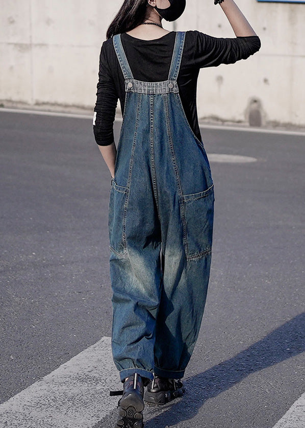 Retro Denim Blue Patchwork Button Harem Jumpsuit Spring LY1280 - fabuloryshop