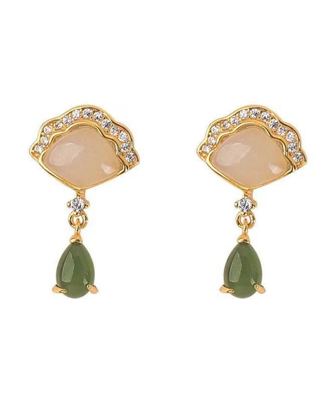 Retro Green Jade Zircon Silver Stud Earrings Ada Fashion