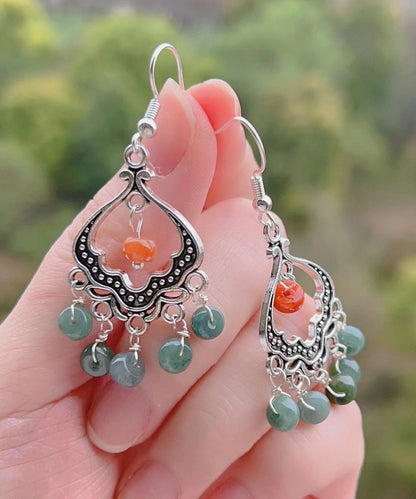 Retro Jade Tassel Hollow Out Silver Drop Earrings LY9177 Ada Fashion