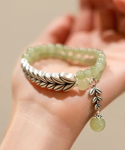 Retro Light Green Jade Silver Wheat Ear Chain Bracelet Ada Fashion