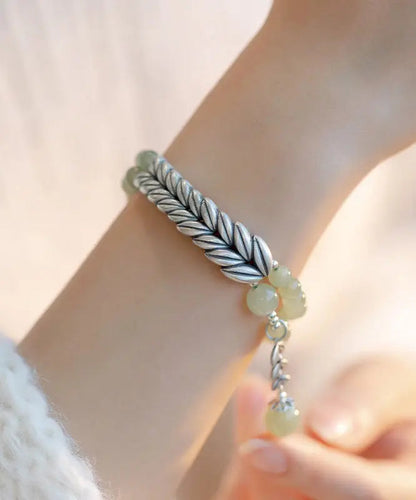 Retro Light Green Jade Silver Wheat Ear Chain Bracelet Ada Fashion