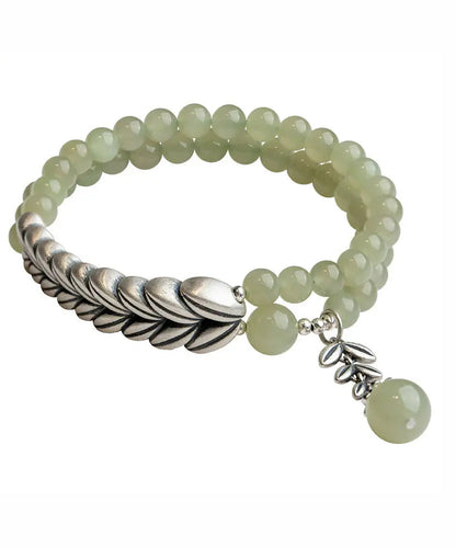 Retro Light Green Jade Silver Wheat Ear Chain Bracelet Ada Fashion