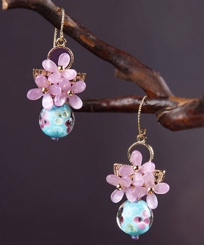 Retro Light Purple 24K Gold Coloured Glaze Synthetic Flower Drop Earrings LY2205 - fabuloryshop