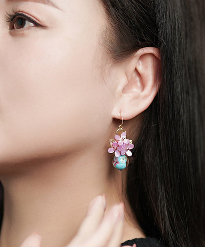 Retro Light Purple 24K Gold Coloured Glaze Synthetic Flower Drop Earrings LY2205 - fabuloryshop