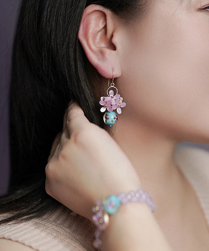 Retro Light Purple 24K Gold Coloured Glaze Synthetic Flower Drop Earrings LY2205 - fabuloryshop