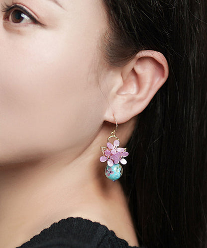 Retro Light Purple 24K Gold Coloured Glaze Synthetic Flower Drop Earrings LY2205 - fabuloryshop