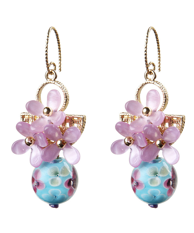 Retro Light Purple 24K Gold Coloured Glaze Synthetic Flower Drop Earrings LY2205 - fabuloryshop