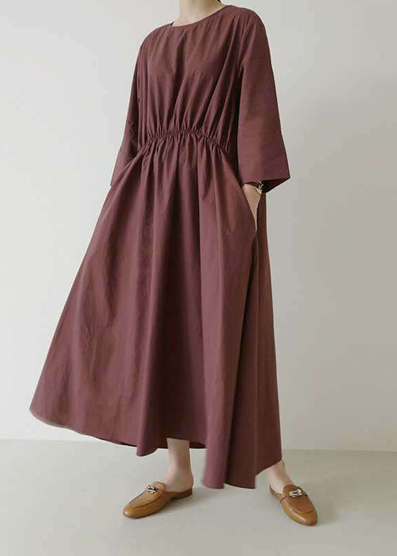 Retro Mulberry O Neck Elastic Waist Cotton Dress Spring LY1992 - fabuloryshop