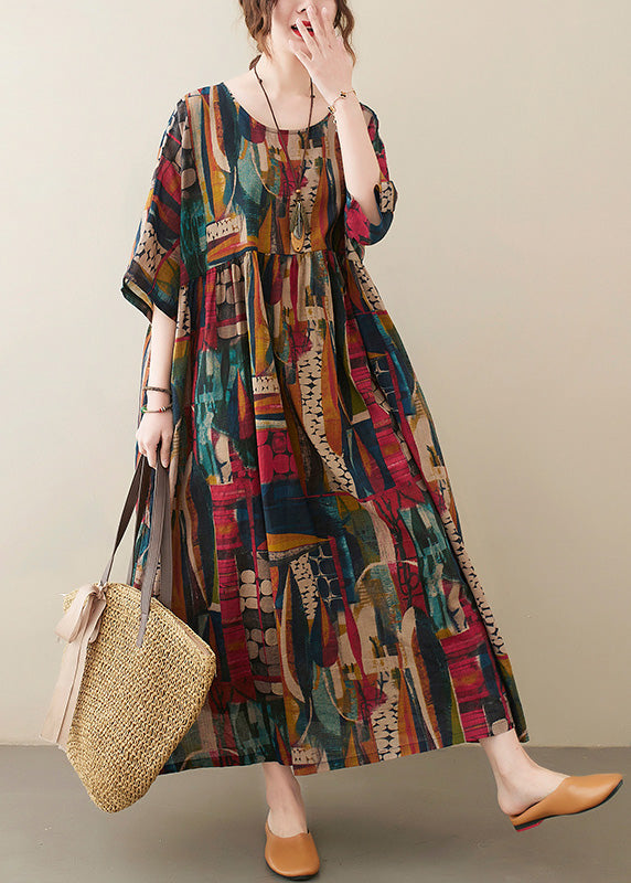 Retro O-Neck Print Party Maxi Dress Half Sleeve LY0635 - fabuloryshop