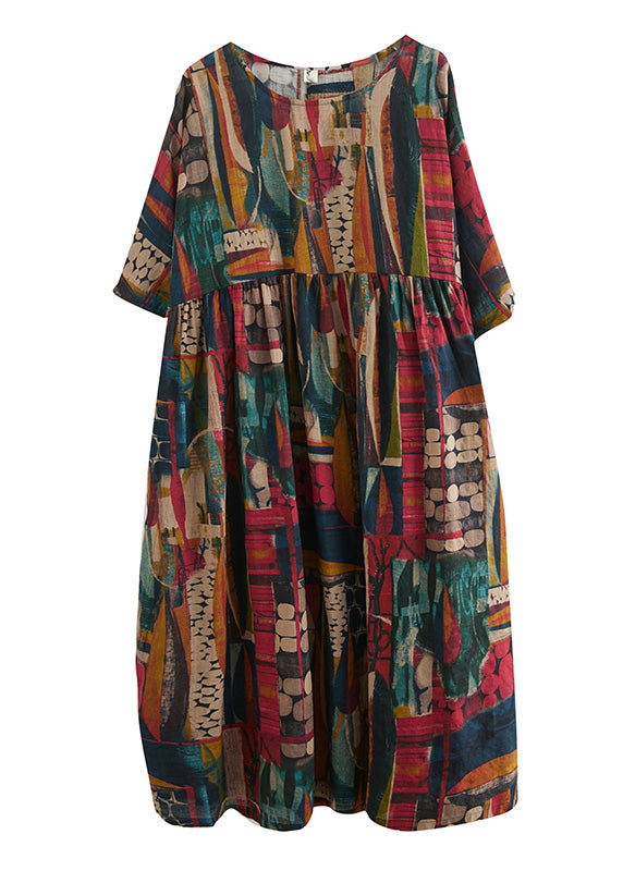 Retro O-Neck Print Party Maxi Dress Half Sleeve LY0635 - fabuloryshop