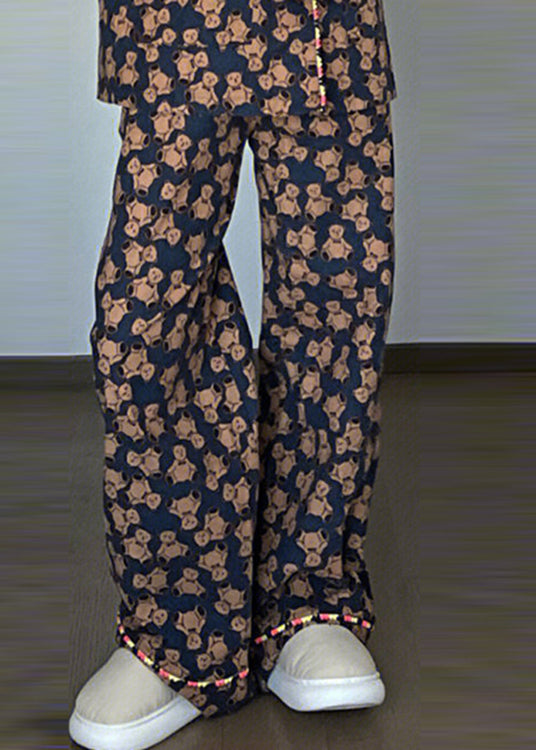 Retro Peter Pan Collar Print Button Pajamas Two Piece Set Spring TO1002 - fabuloryshop