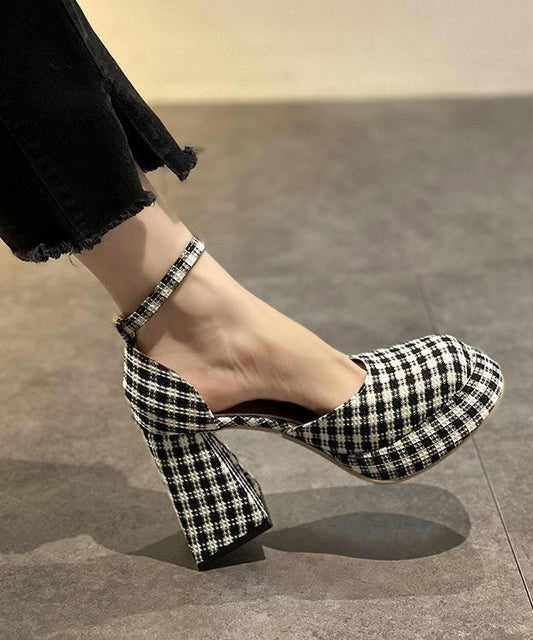 Retro Plaid Faux Leather Comfortable Splicing Chunky High Heels LY1783 - fabuloryshop