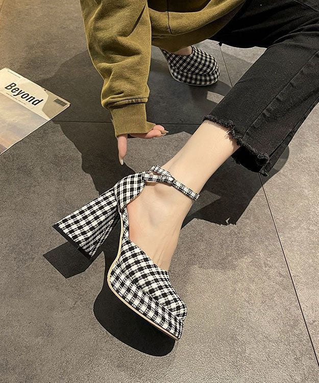 Retro Plaid Faux Leather Comfortable Splicing Chunky High Heels LY1783 - fabuloryshop