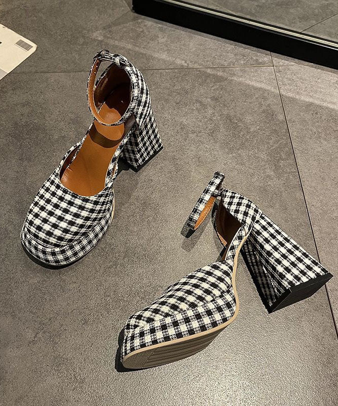 Retro Plaid Faux Leather Comfortable Splicing Chunky High Heels LY1783 - fabuloryshop