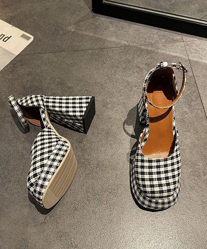 Retro Plaid Faux Leather Comfortable Splicing Chunky High Heels LY1783 - fabuloryshop