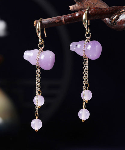 Retro Purple Overgild Chalcedony Tassel Gourd Drop Earrings LY2317 - fabuloryshop