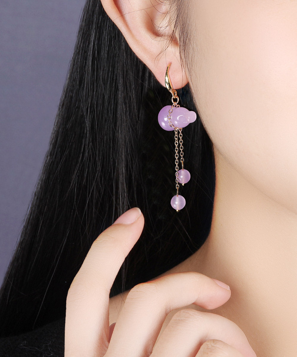 Retro Purple Overgild Chalcedony Tassel Gourd Drop Earrings LY2317 - fabuloryshop