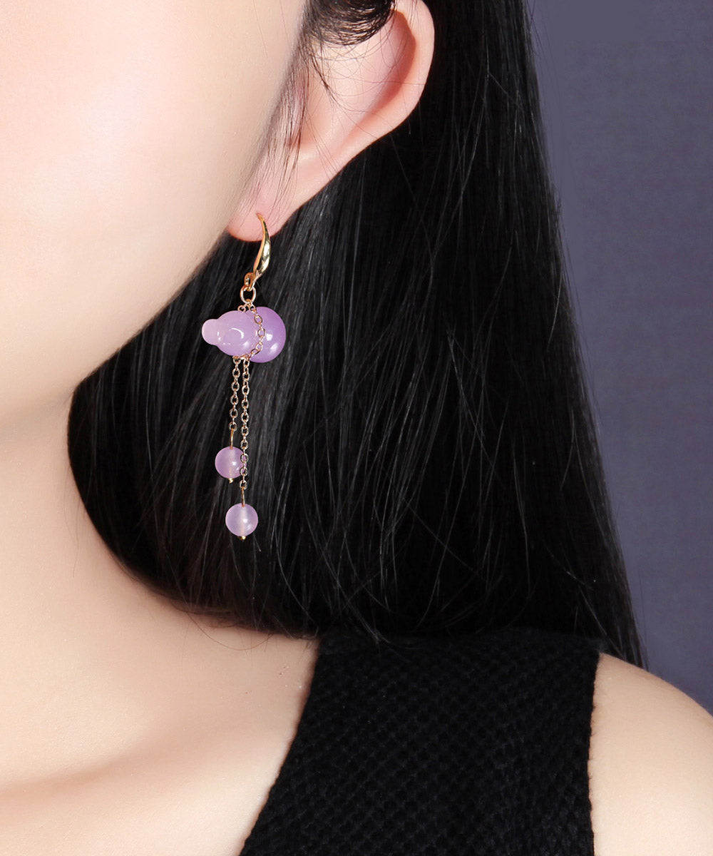 Retro Purple Overgild Chalcedony Tassel Gourd Drop Earrings LY2317 - fabuloryshop