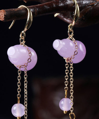 Retro Purple Overgild Chalcedony Tassel Gourd Drop Earrings LY2317 - fabuloryshop