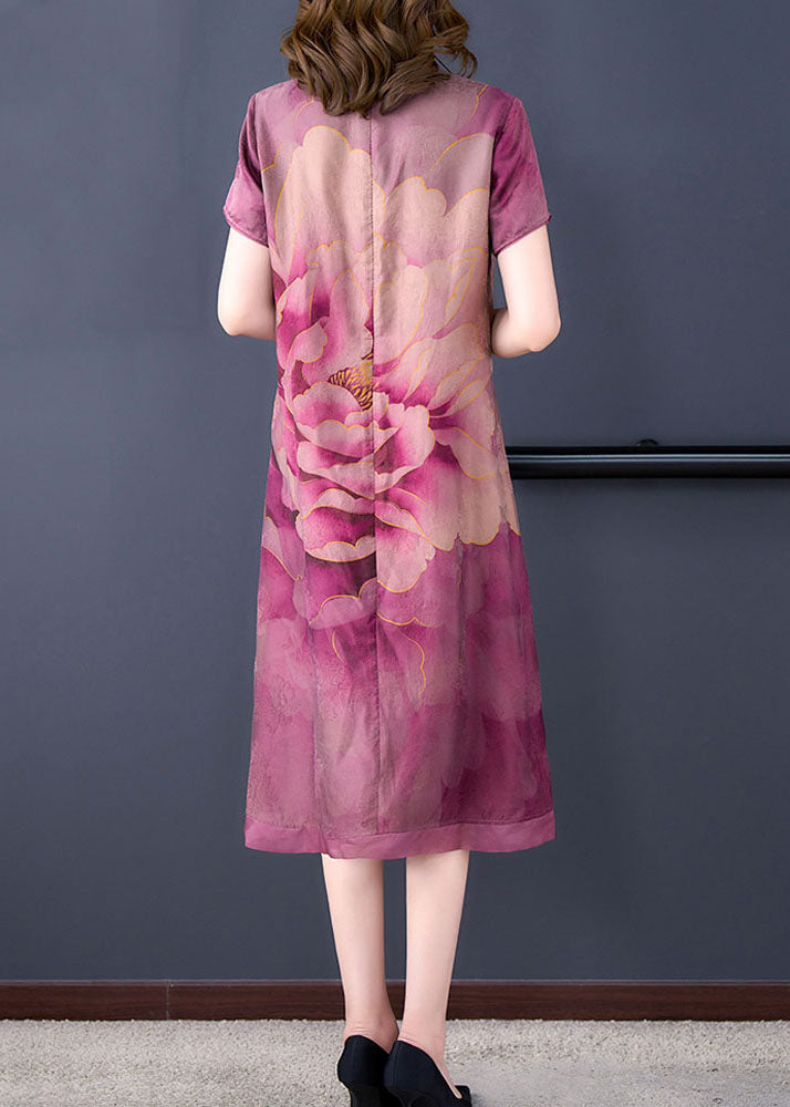 Retro Purple Tasseled Print Patchwork Silk Dresses Summer Ada Fashion