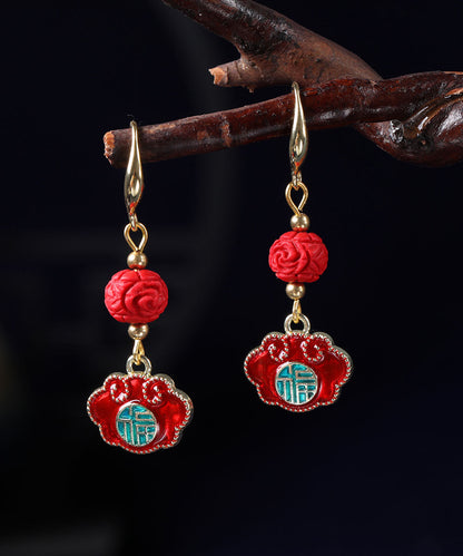 Retro Red Alloy Cloisonne Drop Earrings Ada Fashion