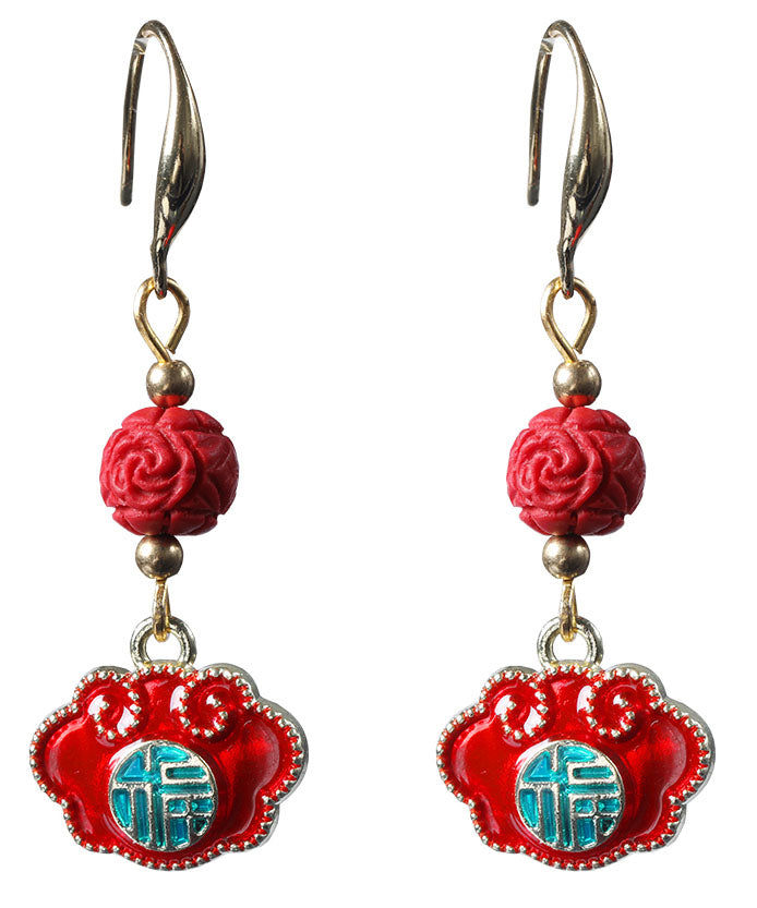 Retro Red Alloy Cloisonne Drop Earrings Ada Fashion