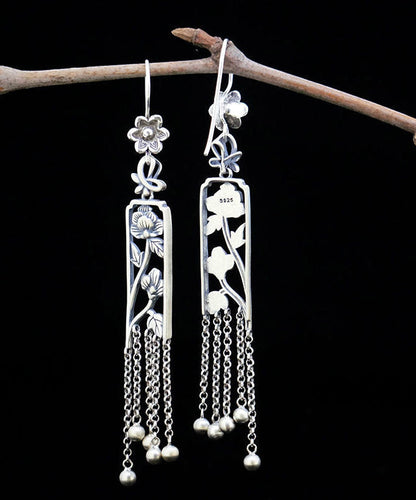 Retro Silk Sterling Silver Hollow Out Peony Tassel Drop Earrings LY2029 - fabuloryshop