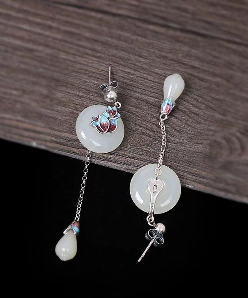 Retro White Sterling Silver Cloisonne Pearl Drop Earrings TW1017 - fabuloryshop