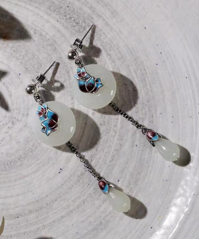 Retro White Sterling Silver Cloisonne Pearl Drop Earrings TW1017 - fabuloryshop