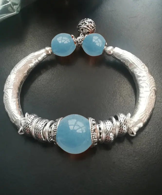 Retro White Sterling Silver Crystal Small Bell Bangle Ada Fashion