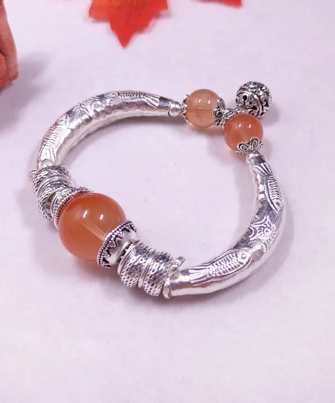 Retro White Sterling Silver Crystal Small Bell Bangle Ada Fashion
