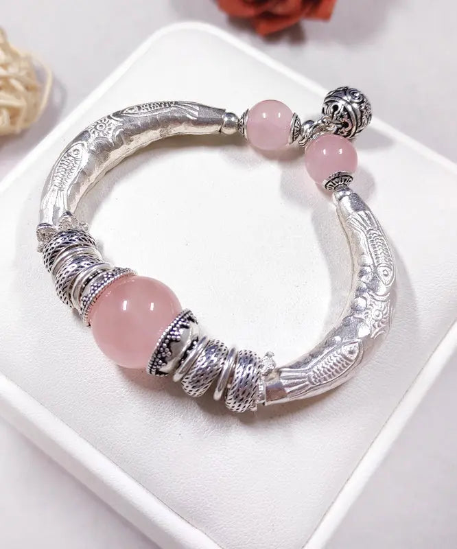 Retro White Sterling Silver Crystal Small Bell Bangle Ada Fashion