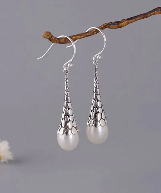Retro White Sterling Silver Pearl Drop Earrings Ada Fashion