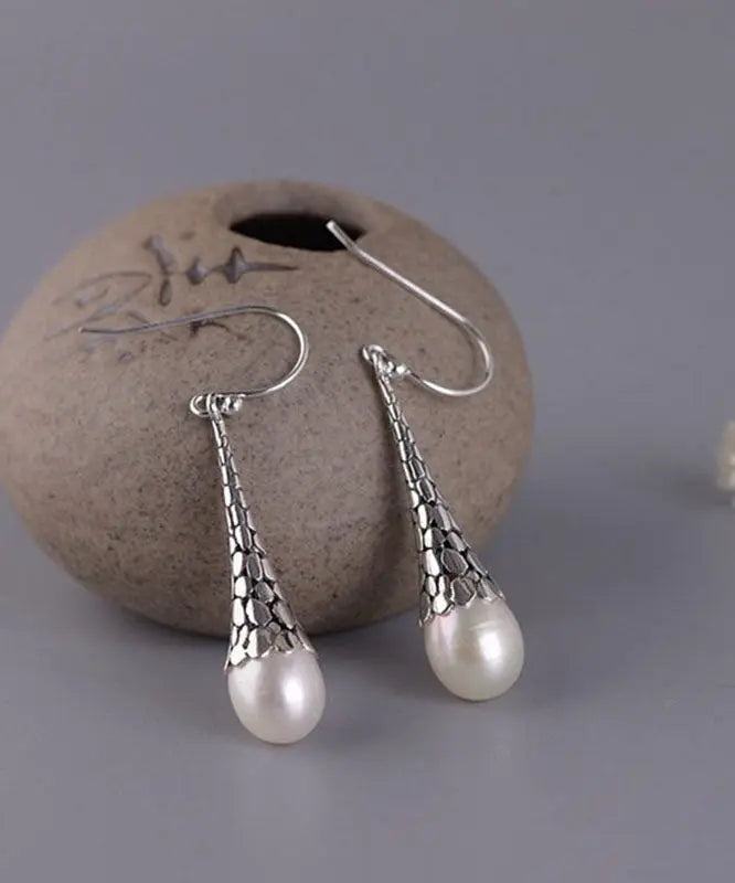 Retro White Sterling Silver Pearl Drop Earrings Ada Fashion