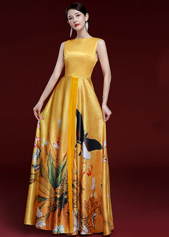 Retro Yellow Print Lacing Strap Shawl And Dress Set Summer Ada Fashion