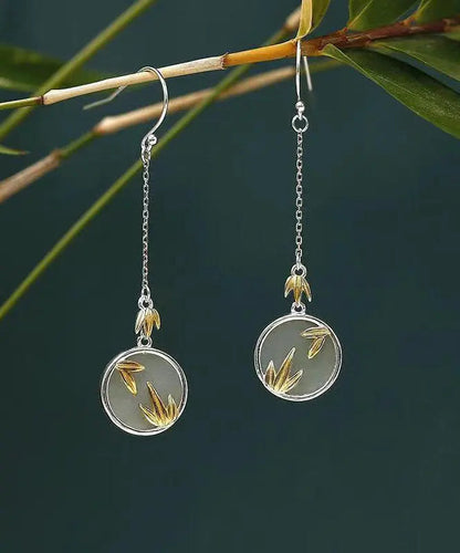 Retro Yellow Sterling SilverBamboo Leaf Drop Earrings Ada Fashion