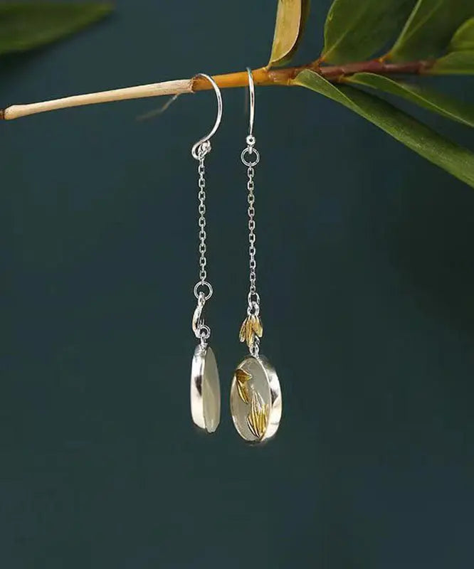 Retro Yellow Sterling SilverBamboo Leaf Drop Earrings Ada Fashion