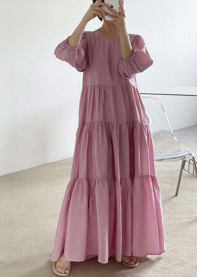 Rose Backless Cotton Long Dresses Exra Large Hem Bracelet Sleeve LY1308 - fabuloryshop