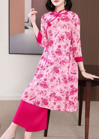 Rose Chinese Style Dress Two Piece Set Mandarin Collar Chinese Button Summer LY2734 - fabuloryshop