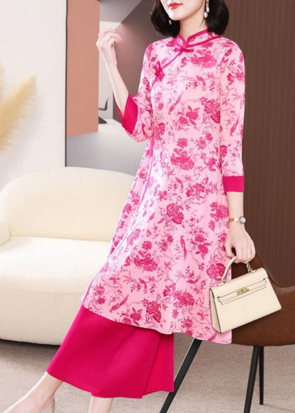 Rose Chinese Style Dress Two Piece Set Mandarin Collar Chinese Button Summer LY2734 - fabuloryshop