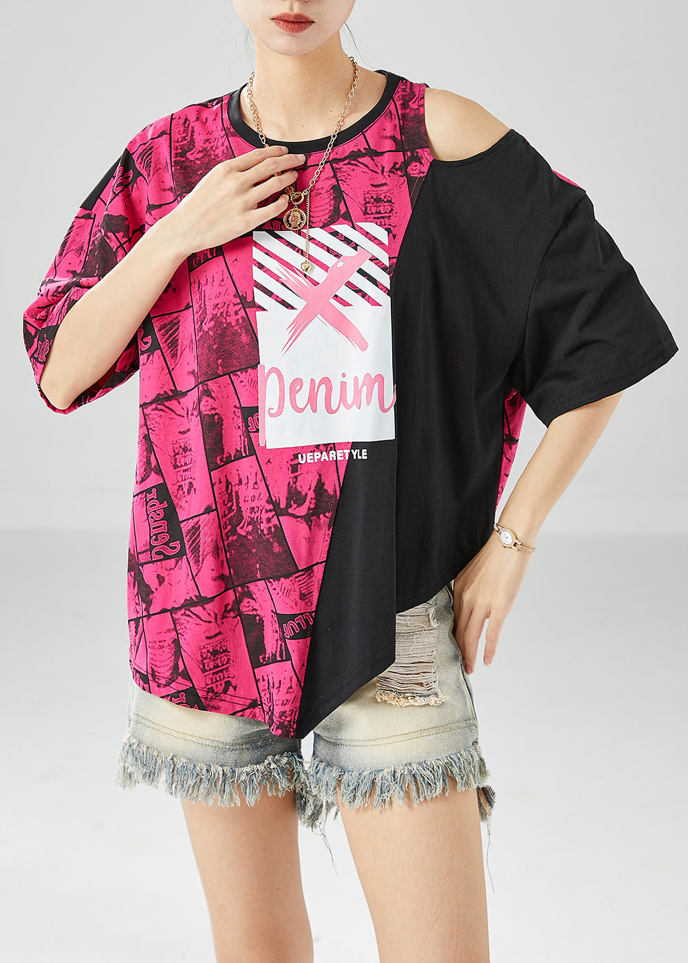 Rose Patchwork Cotton Tanks Off The Shoulder Print Summer LY6109 - fabuloryshop