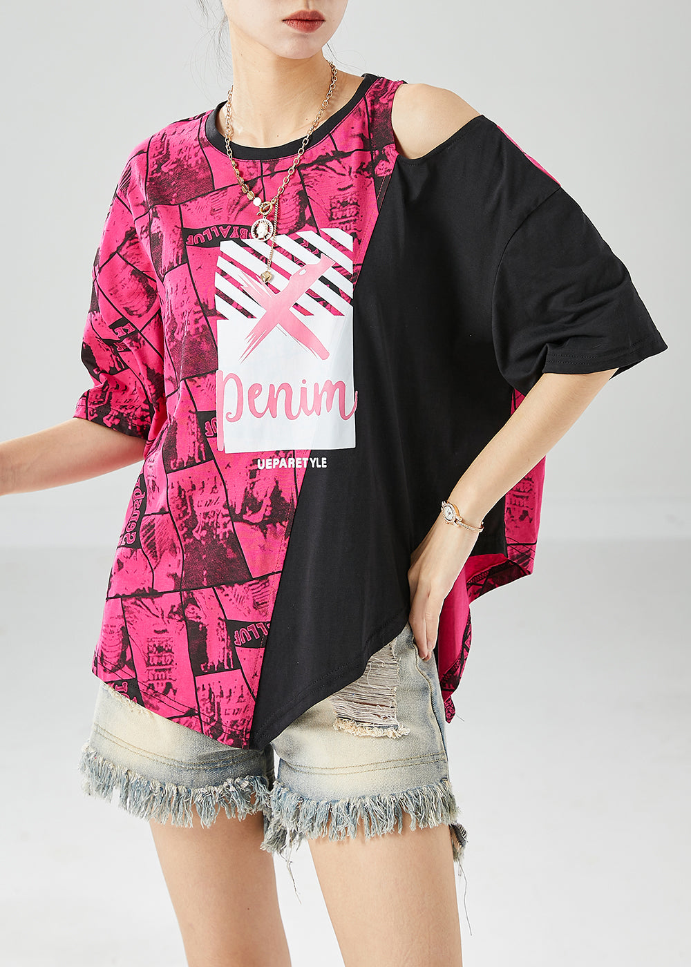 Rose Patchwork Cotton Tanks Off The Shoulder Print Summer LY6109 - fabuloryshop