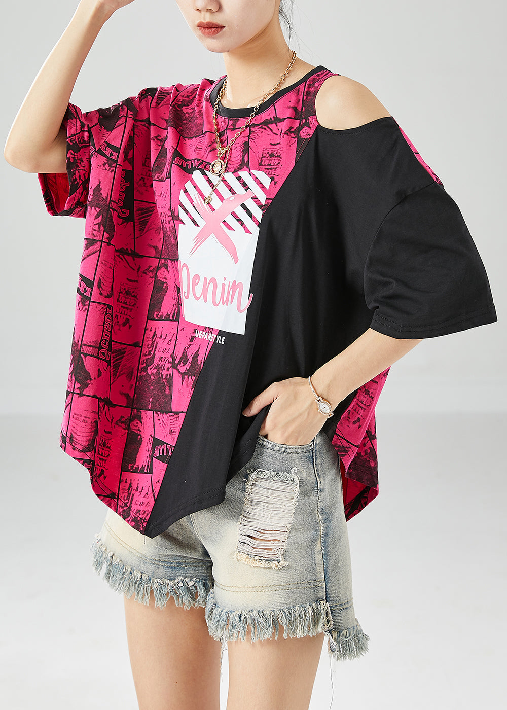 Rose Patchwork Cotton Tanks Off The Shoulder Print Summer LY6109 - fabuloryshop