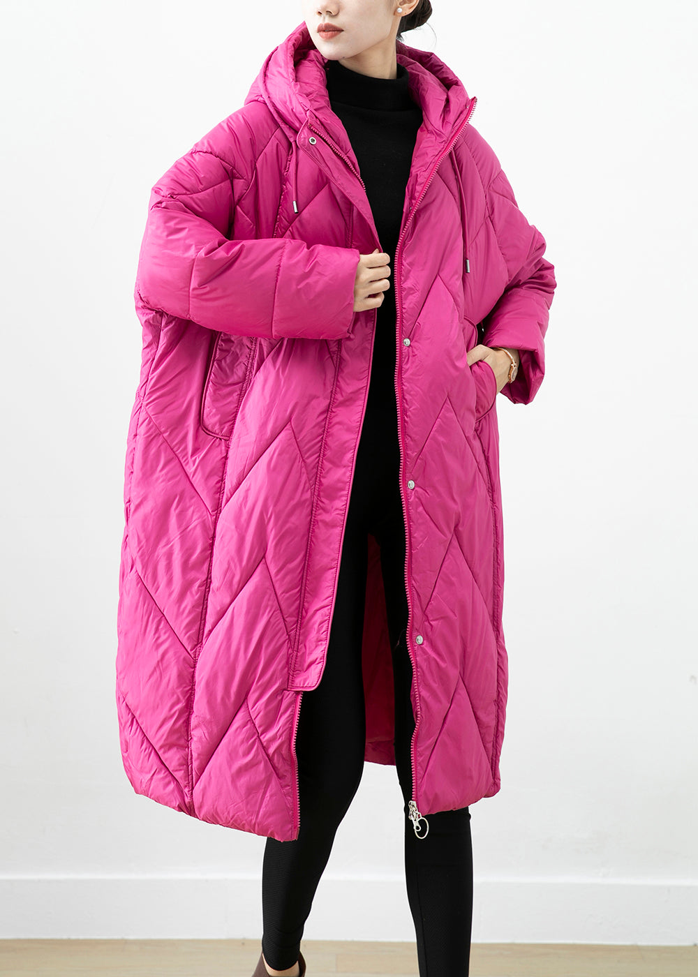 Rose Thick Cotton Filled Puffer Jacket Hooded Pockets Winter Ada Fashion